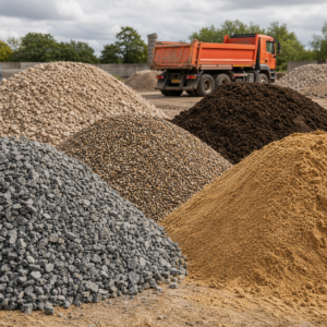 Loose aggregates in a builders yard